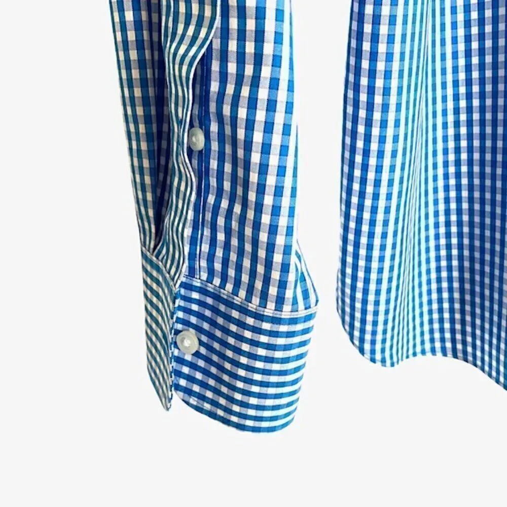 J. Crew 80's 2 Ply Blue and White Mini check Shirt 15-15 1/2 Medium